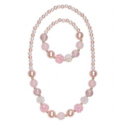 ENS. COLLIER ET BRACELET DE PERLES ROSE